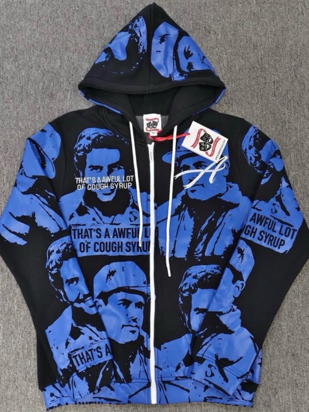 Asaali Blue & Black Graphic Zip-Up Hoodie